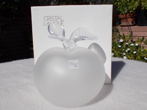 Lalique of France Nina Ricci "Grande Pomme” Crystal Apple Perfune Bottle with Leaf Stopper.