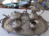 Electroplated Tea Service with Engraved Footed Serving Tray (5 pieces)