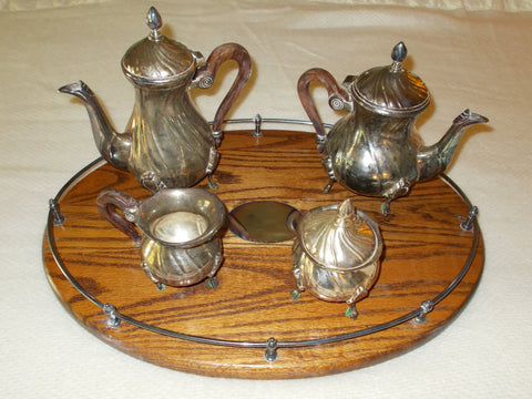 Antique Silverplate Tea Set with Wood Tray (5 parts)