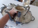 Electroplated Tea Service with Engraved Footed Serving Tray (5 pieces)